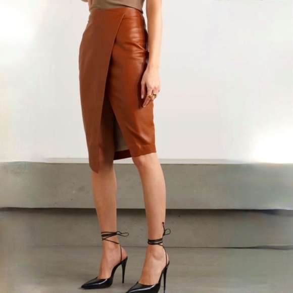 Zeynep Arcay Wrap effect Leather skirt sz L US8 - Picture 3 of 7